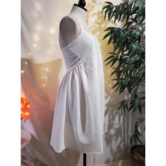 ASOS Button Up Babydoll A Line Flare White Smock Sundress Womens Size 4 Cottage - Picture 4 of 10